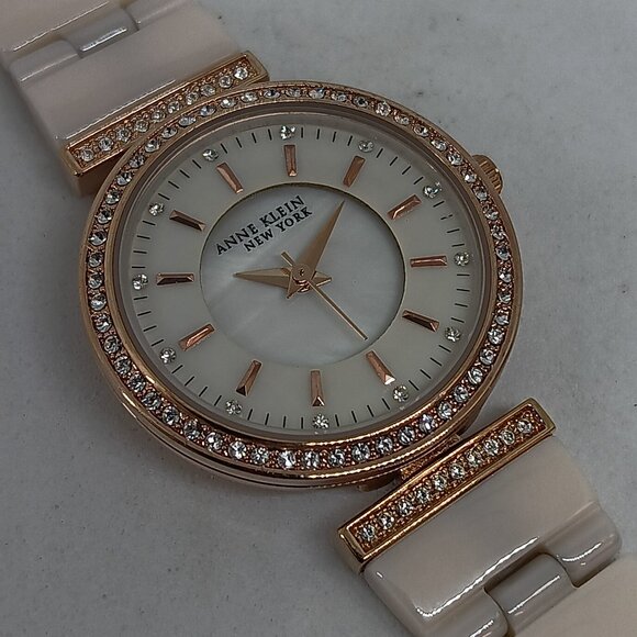 Anne Klein 12/2274RGST Women's 30mm Rose Tone + Ceramic Watch & Bracelet Set - Picture 8 of 11